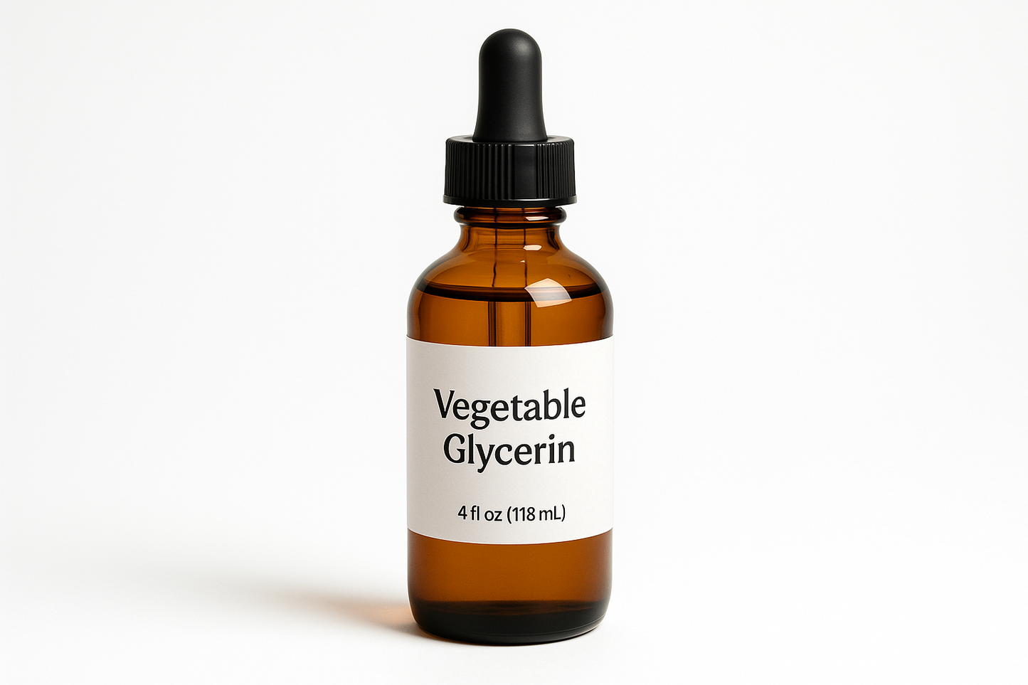 vegatable glycerin in a 4oz amber dropper bottle with the label name on it